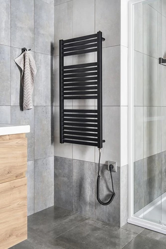 AQUALINE TONDI-E elektromos fürdőszobai radiátor, 450x970mm, 300W, matt fekete (DE456T)