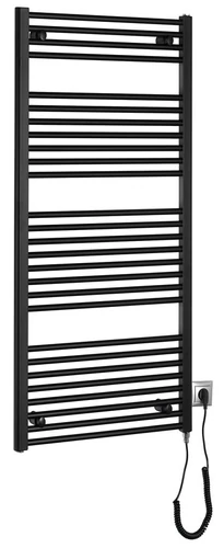 AQUALINE DIRECT-E elektromos fürdőszobai radiátor fűtőpatronnal, egyenes, 600x1320mm, 600W, fekete (ILE36TB)