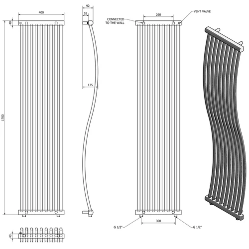 ONDA fürdőszobai radiátor, 400x1700mm, króm (1801-05)