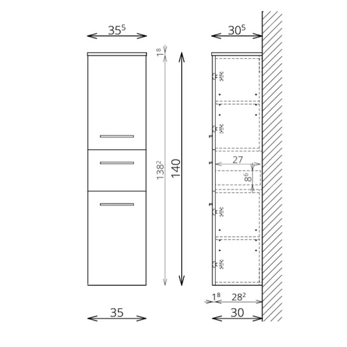 Tboss Kami fürdőszobai kiegészítő szekrény (több színben, Milano bútorszetthez)