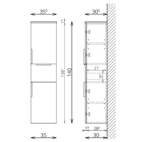 Tboss Manna fürdőszobai kiegészítő szekrény (több színben, Dana, Noto és Nola bútorszettekhez)