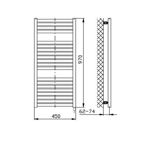 AQUALINE TONDI-E elektromos fürdőszobai radiátor, 450x970mm, 300W, fehér (DE450T)