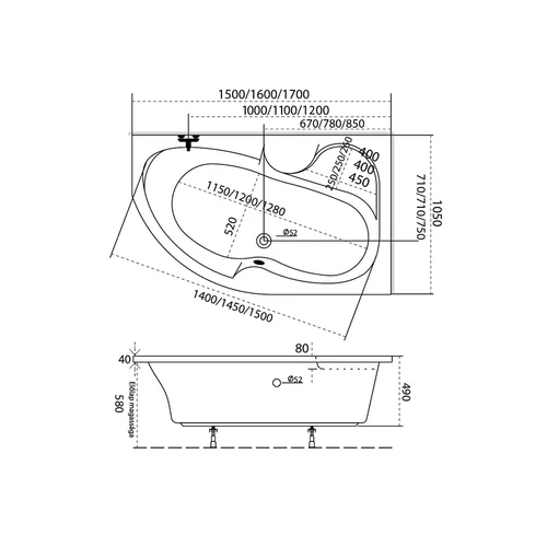 Azalia asszimetrikus sarokkád 